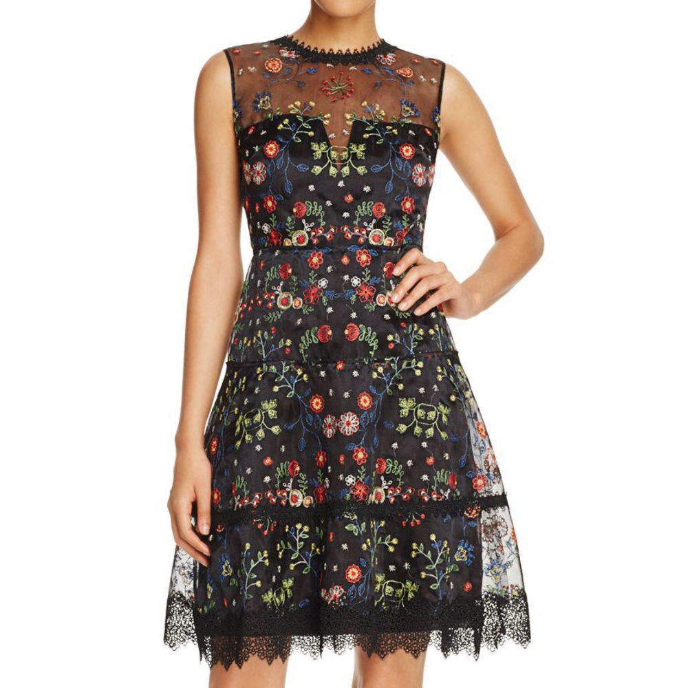 {Elie Tahari} Embroidered Satin Maritza Dress